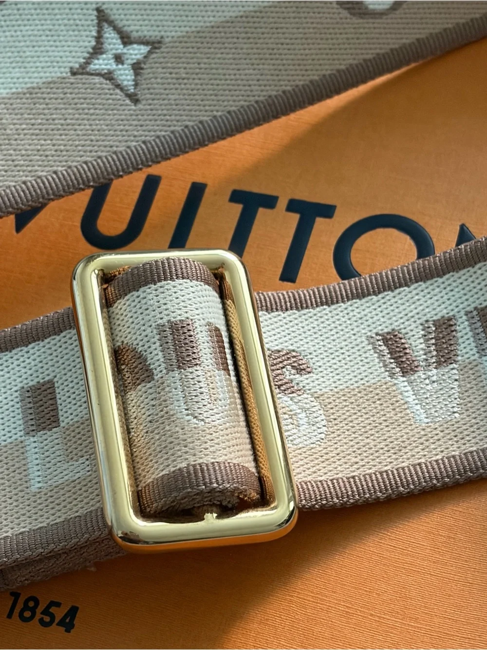 Authentic Louis Vuitton Jacquard Bandouliere Shoulder Strap Beige Gold Hardware